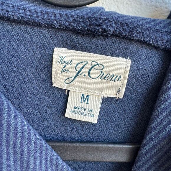 J. Crew Men's Seaboard Soft Knit Hoodie Relaxed Sweater Blue Navy Stripe Medium - Picture 2 of 6